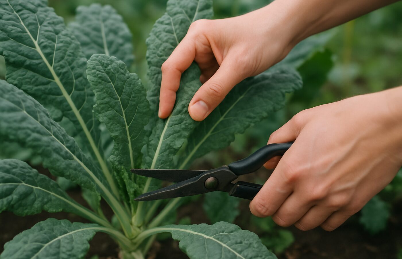Hojas de couve listas para cosechar