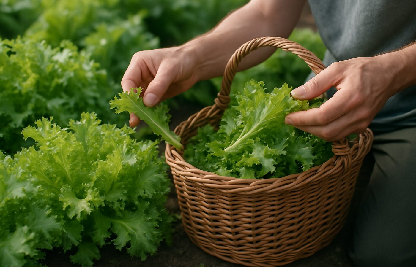 Hojas rizadas de endíbia listas para cosechar