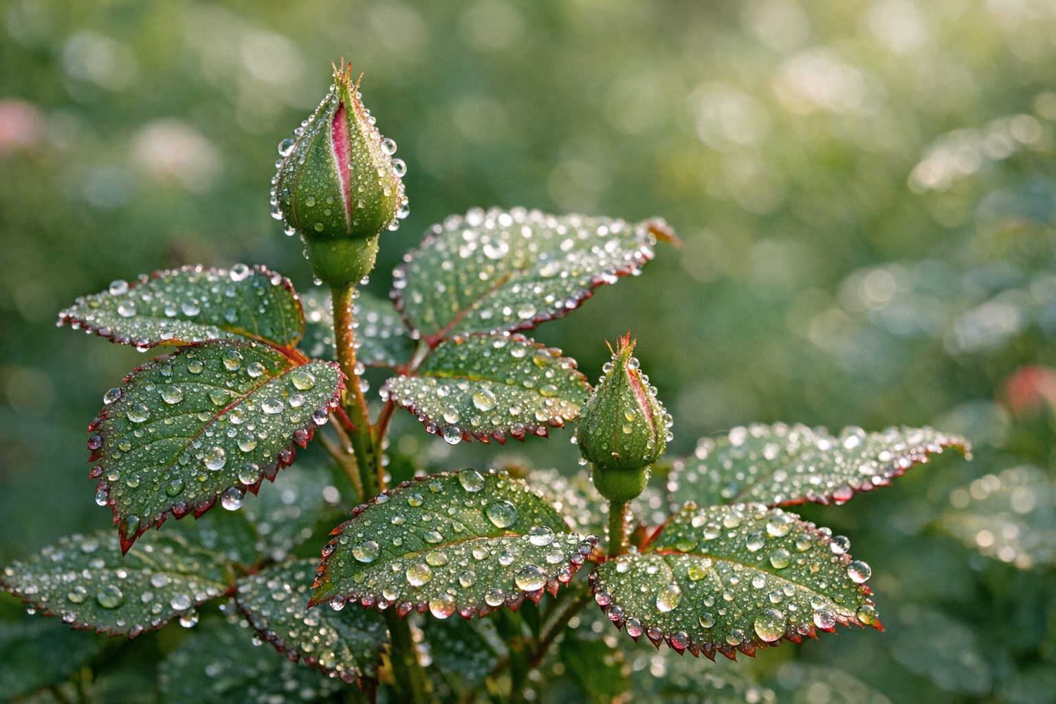 Brote y hojas sanas de rosal
