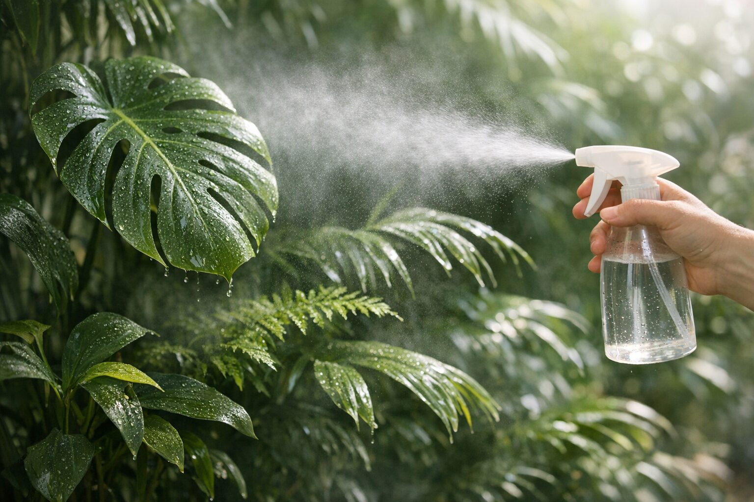 Aumento de humedad en plantas tropicales con nebulización