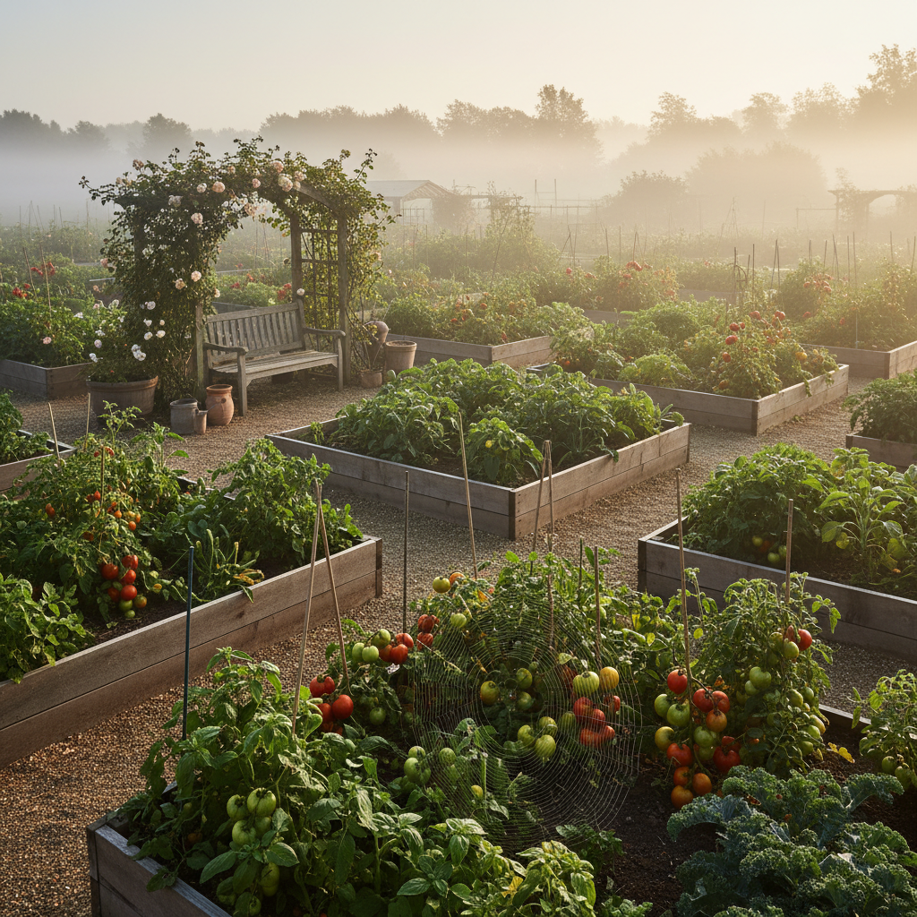 Huerto orgánico al amanecer